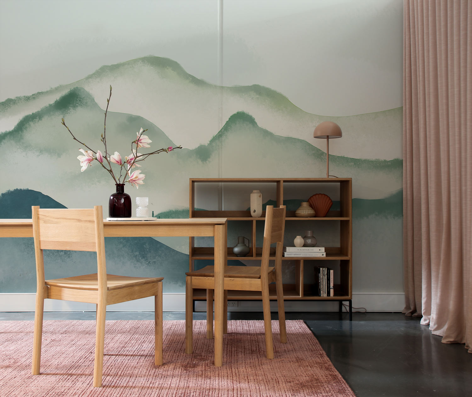 Vintage Floral Gold Brushed Mural Wallpaper in dining room