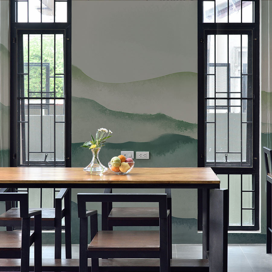 Vintage Floral Gold Brushed Mural Wallpaper in dining room