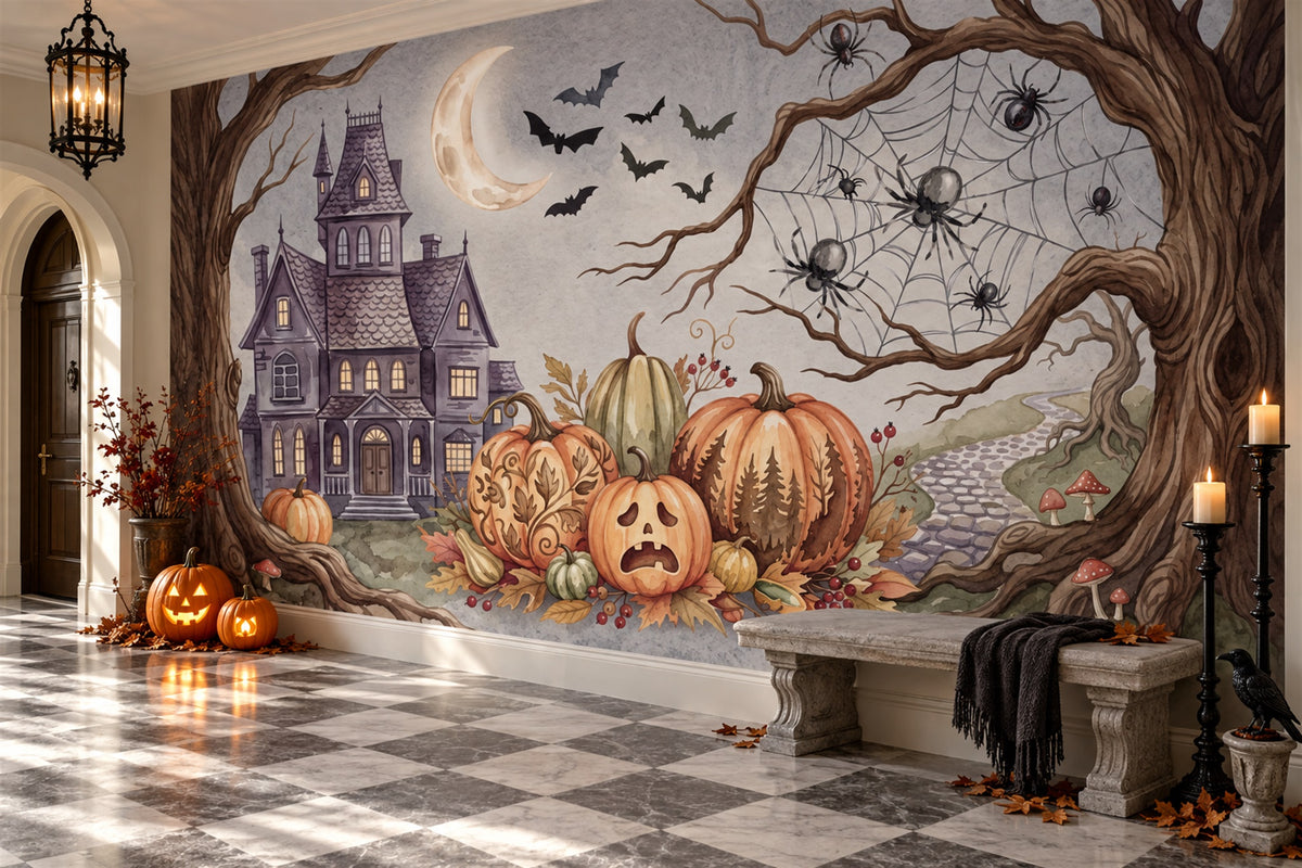 Haunted Mansion Pumpkins Bats and Spiders Halloween Wallpaper Mural - image 4