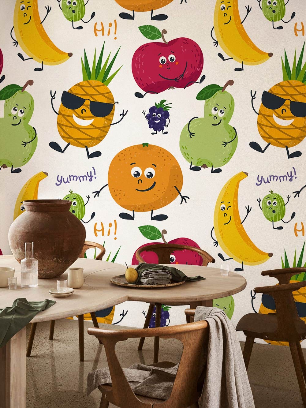 Food and drink wallpaper murals in vibrant colors with patterns of beautiful fruits