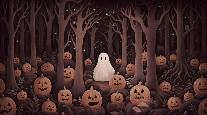 Ghost and Jack O Lanterns in Dark Forest Halloween Wallpaper Mural - image 2