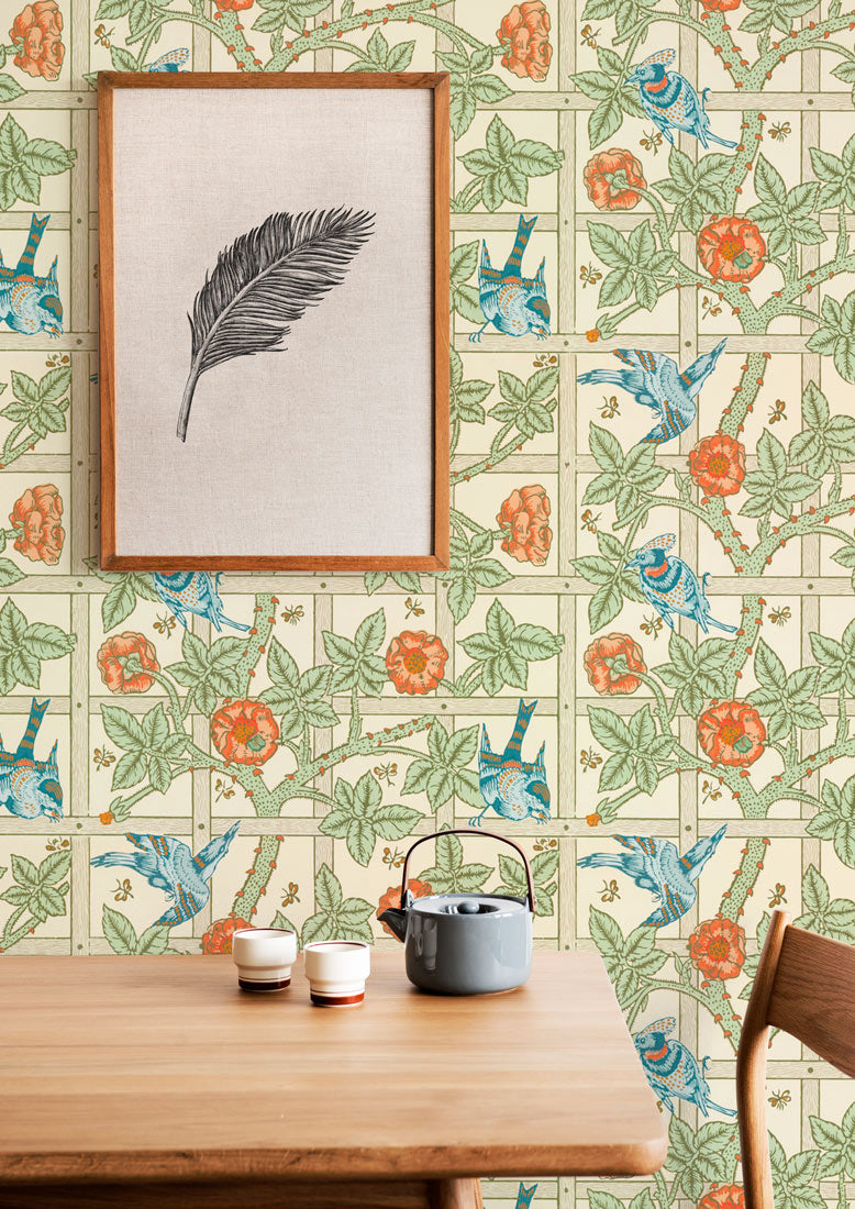 Floral Aviary Delight Mural Wallpaper in dining room