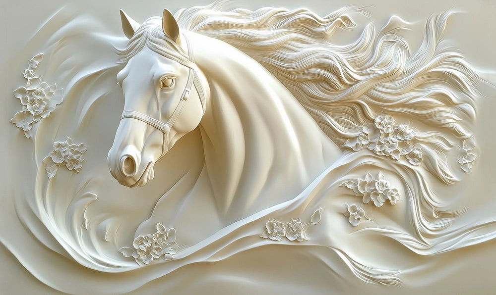 Ivory Blossom Stallion Relief Mural Wallpaper