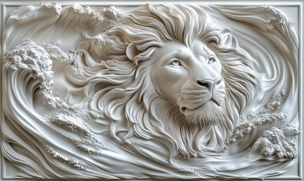 Ivory Lion Relief Mural Wallpaper