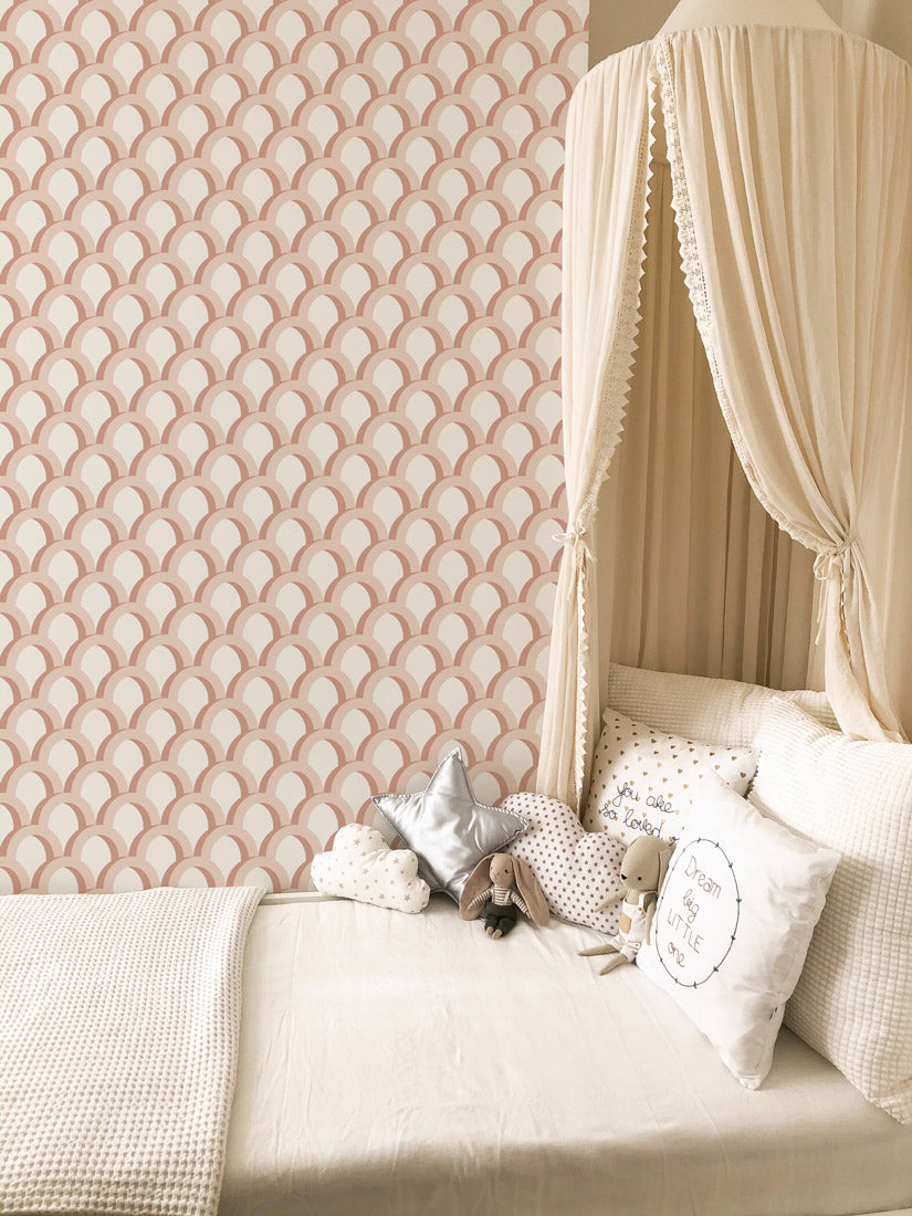 Blush Archway Elegance Mural Wallpaper in bedroom