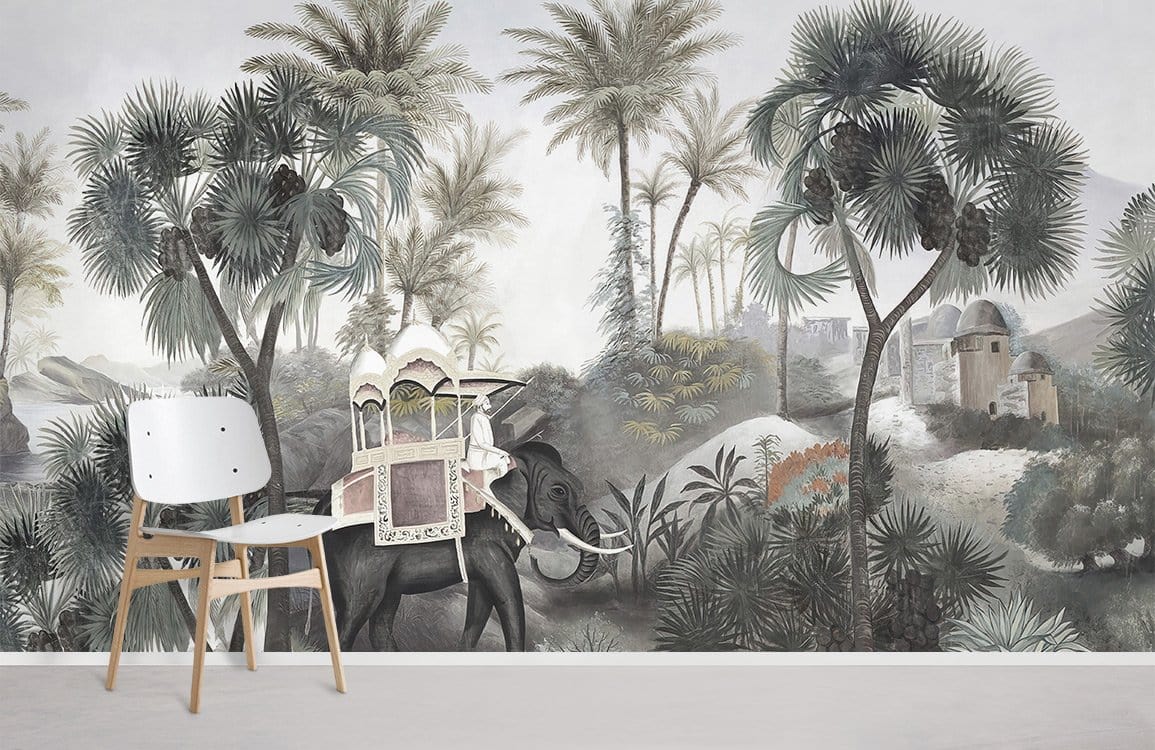 Home decoration wallpaper mural with an elephant in the wild.