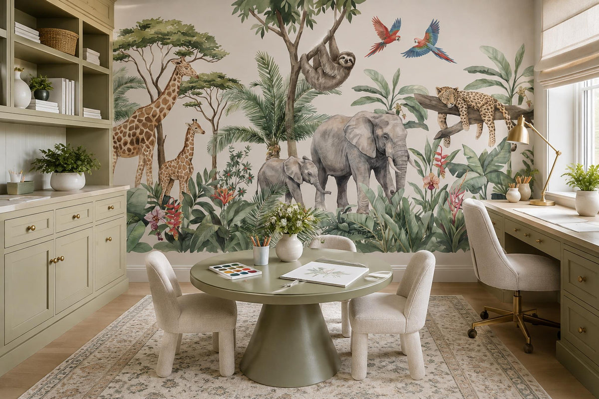 Whimsical Safari Animals Nursery Wallpaper Mural interior view