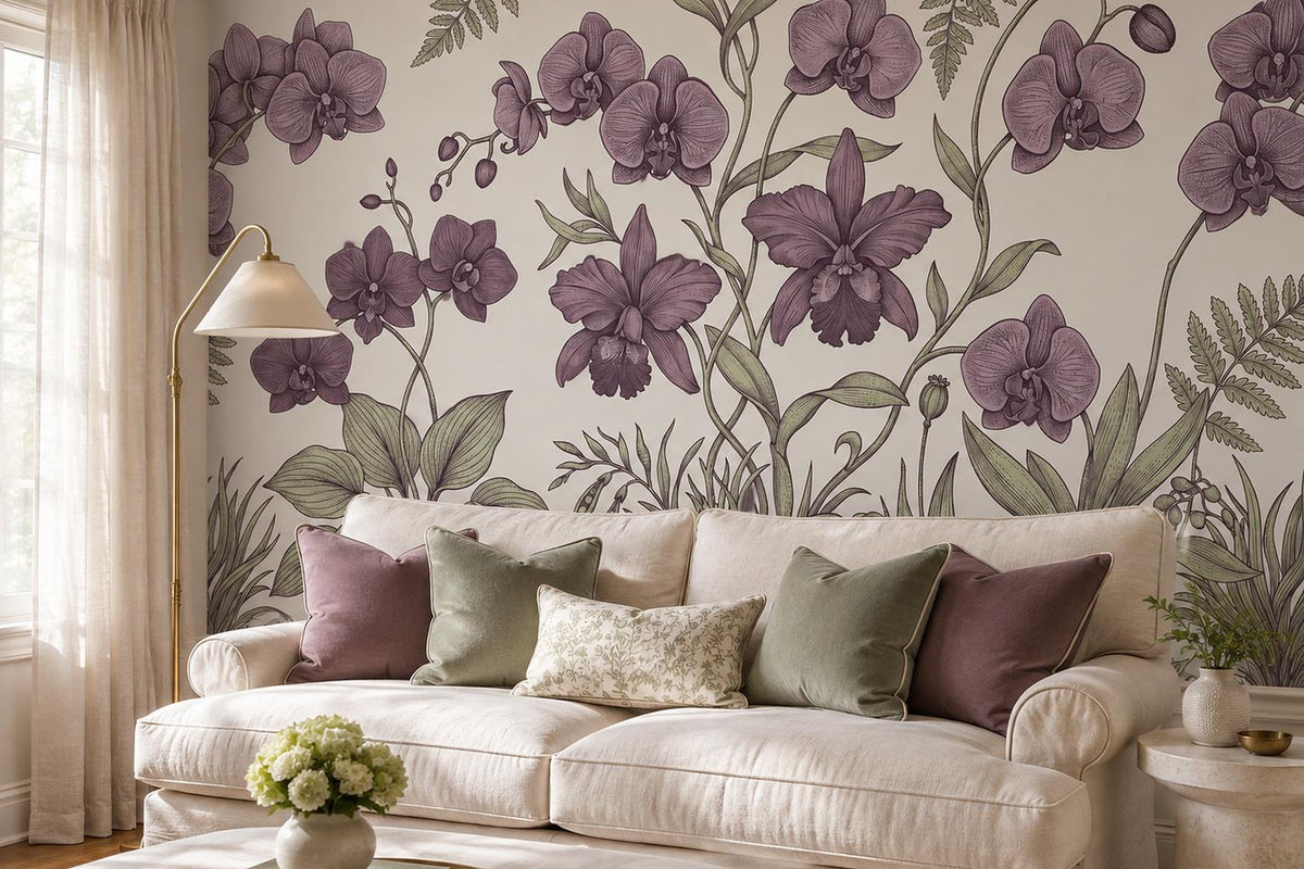 Mauve Orchid Meadow Wallpaper Mural 4