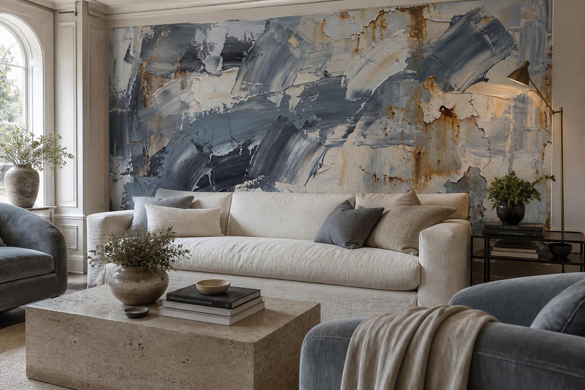 Blue White Abstract Impasto Wallpaper Mural 5