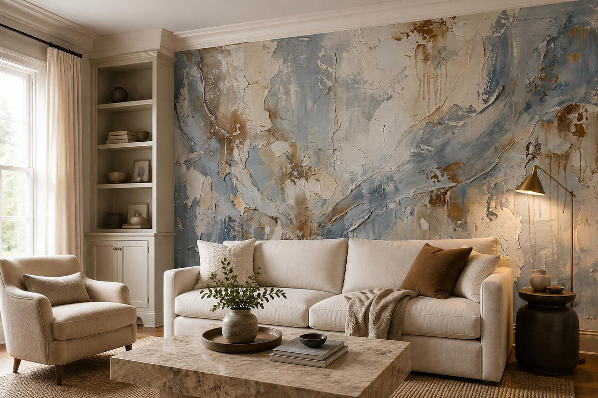 Blue Cream Flowing Abstract Wallpaper Mural 5