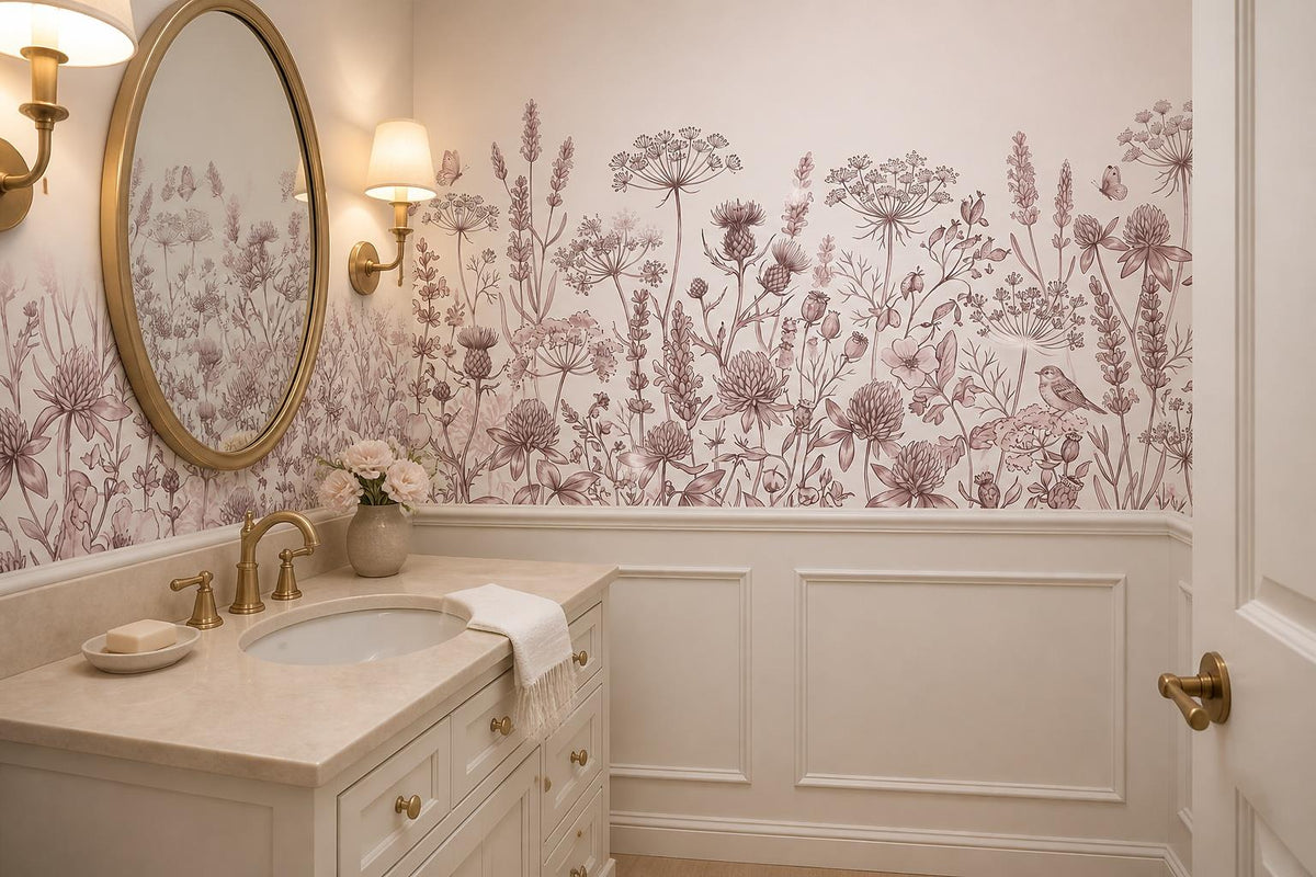 Blush Wildflower Botanical Border Wallpaper Mural 5
