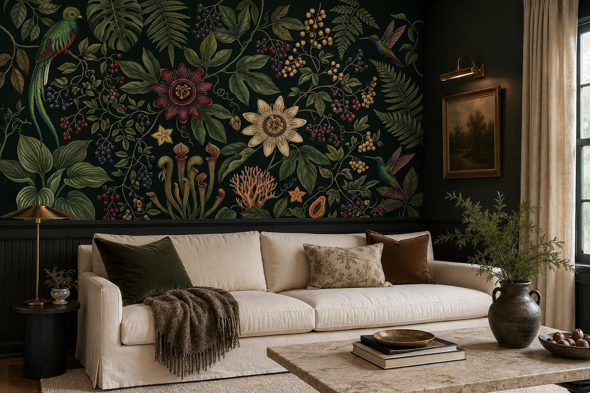 Dark Passionflower Jungle Wallpaper Mural 5