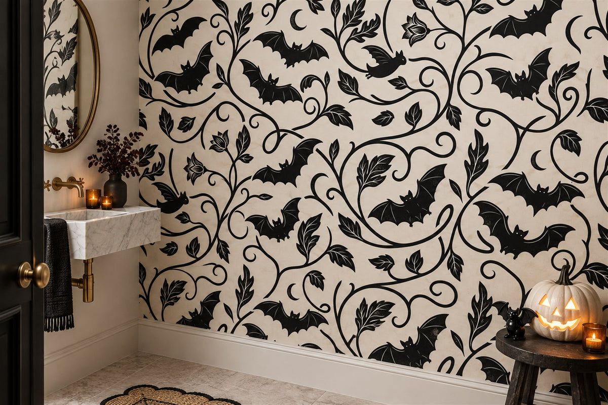 Bats and Leafy Vines Halloween Wallpaper Mural - image 3