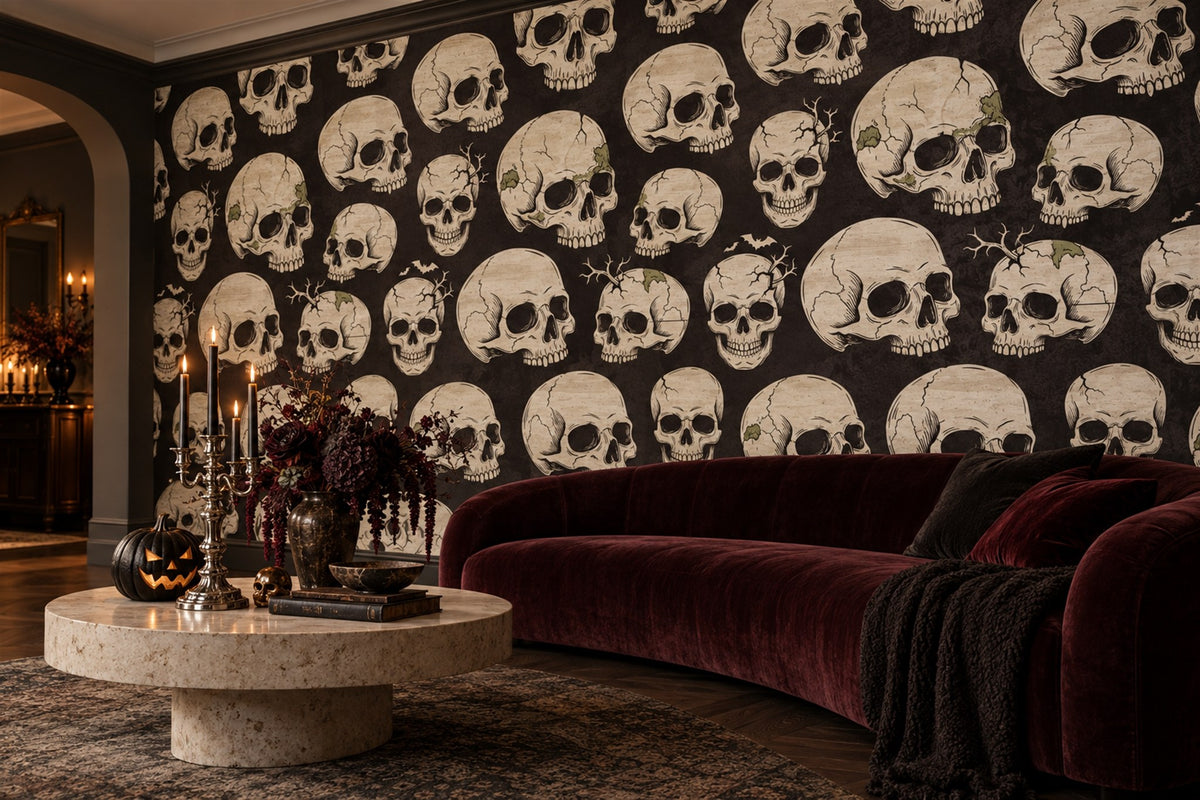 Repeating Human Skulls Halloween Wallpaper Mural - image 3