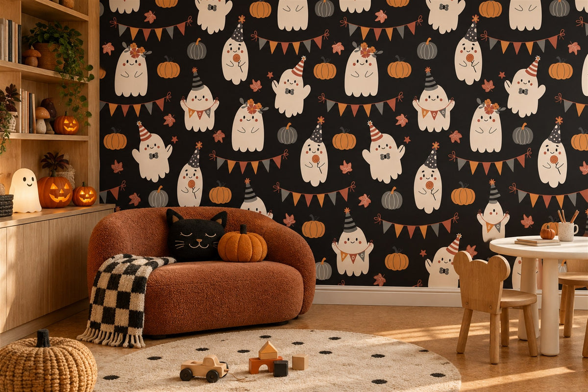 Party Ghosts Pumpkins and Garlands Halloween Wallpaper Mural - image 4