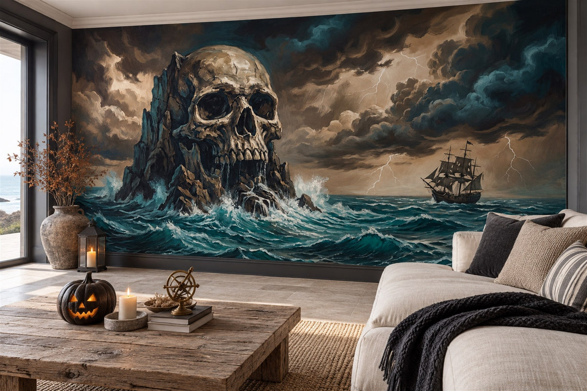 Skull Island Stormy Sea and Ship Halloween Wallpaper Mural - image 4
