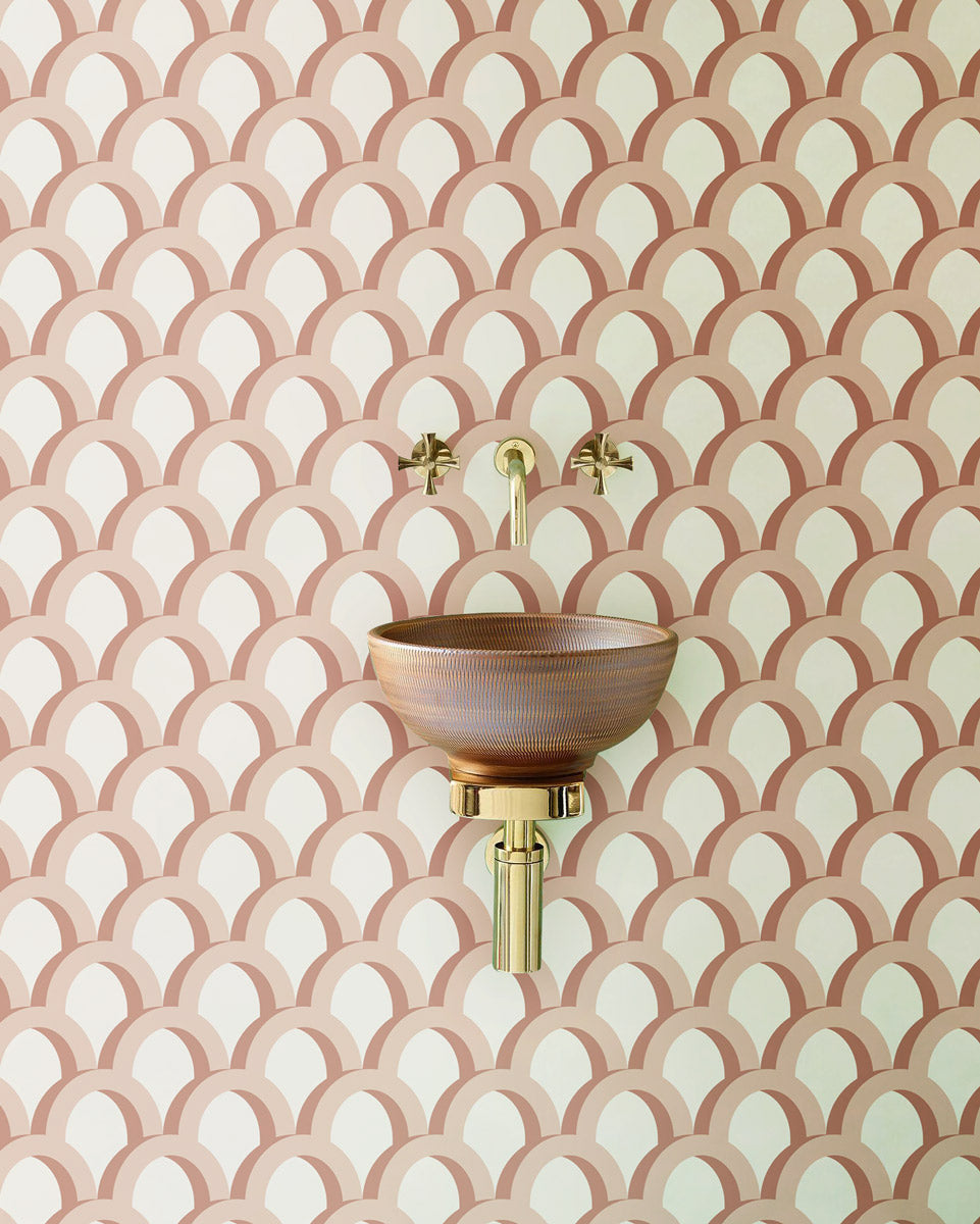 Blush Archway Elegance Mural Wallpaper in bathroom