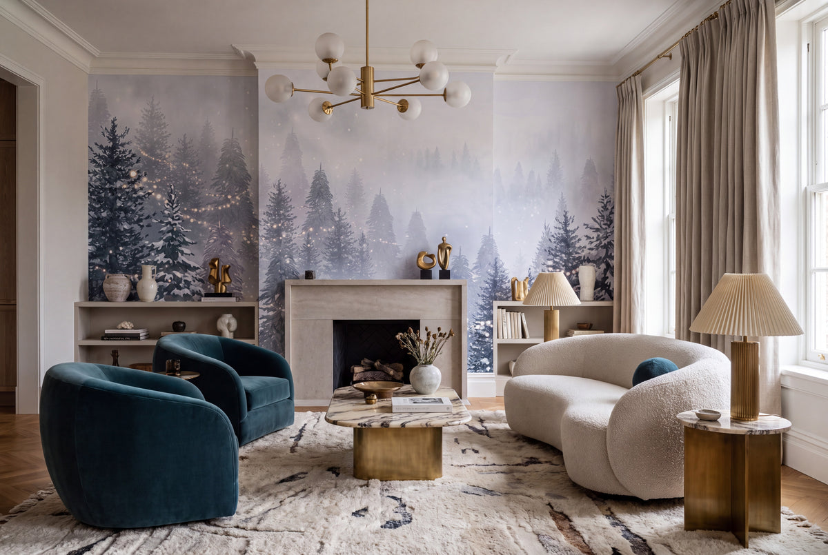 Light Blue Winter Forest Wallpaper Mural