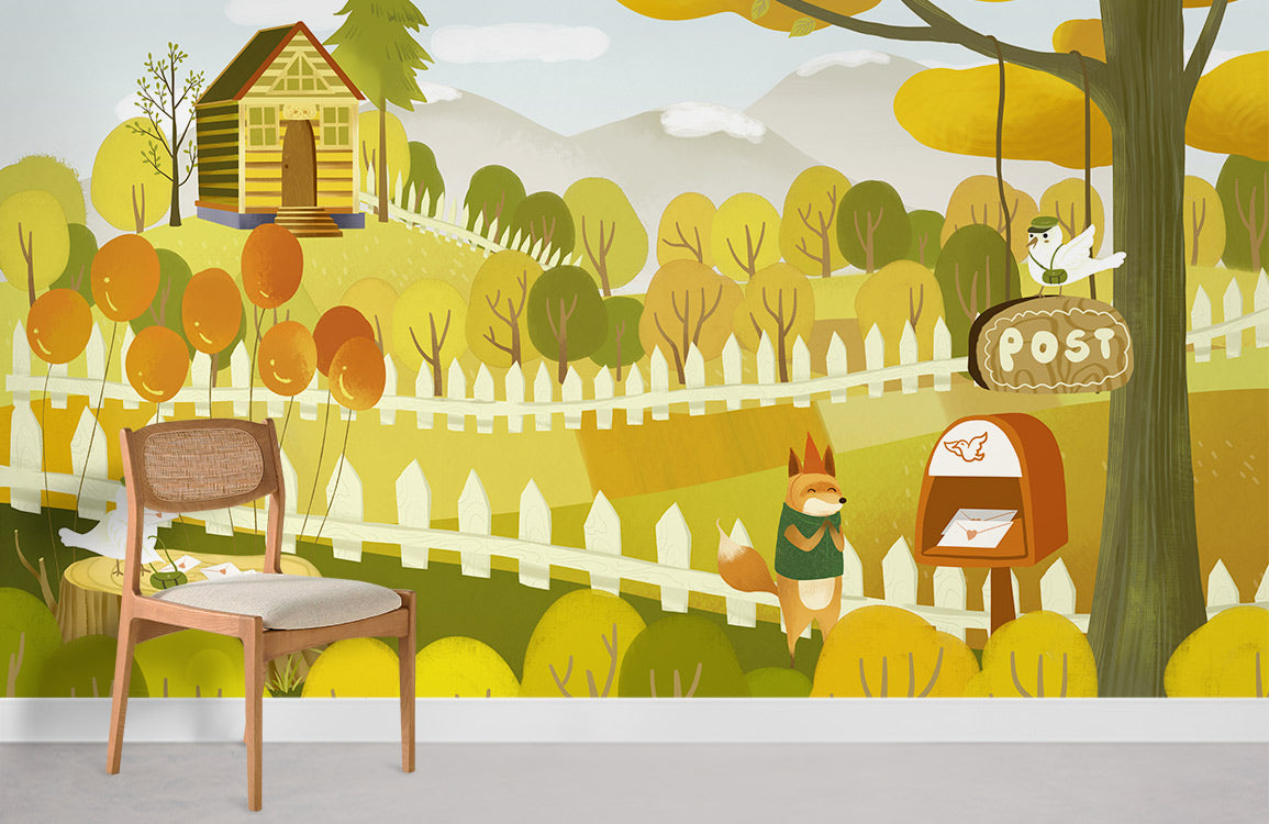 Tropical Bird Jungle Scene Mural Wallpaper in playroom