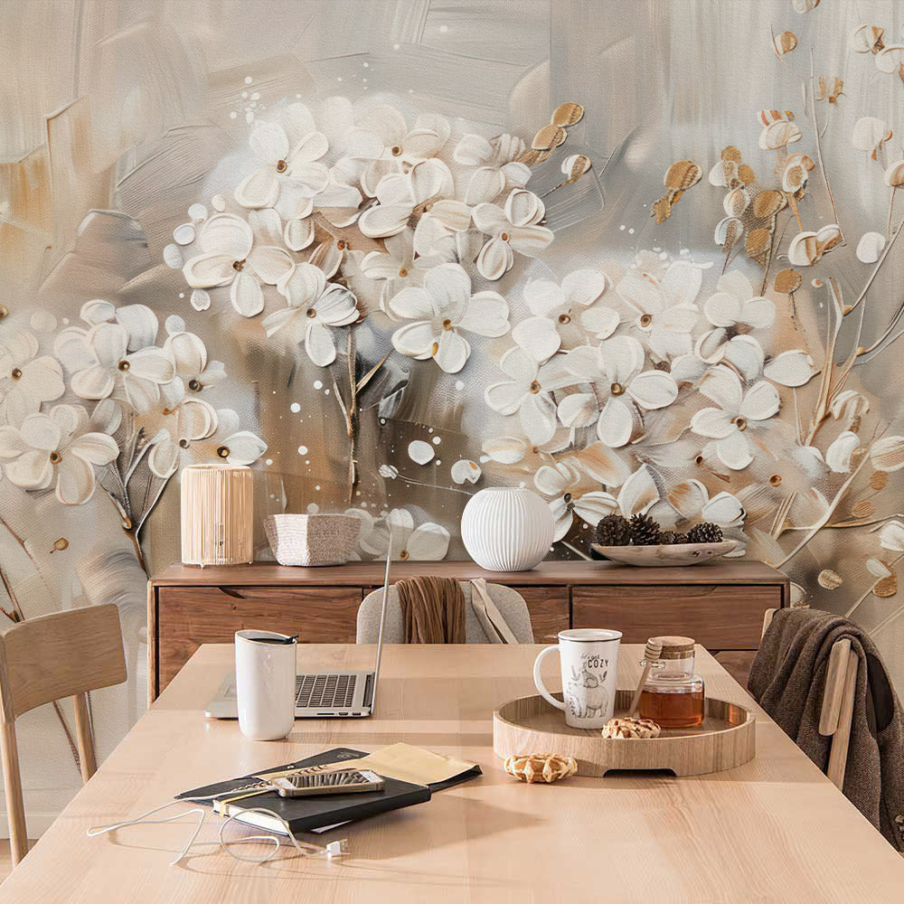 Blossoming Serenity Escape Mural Wallpaper in office