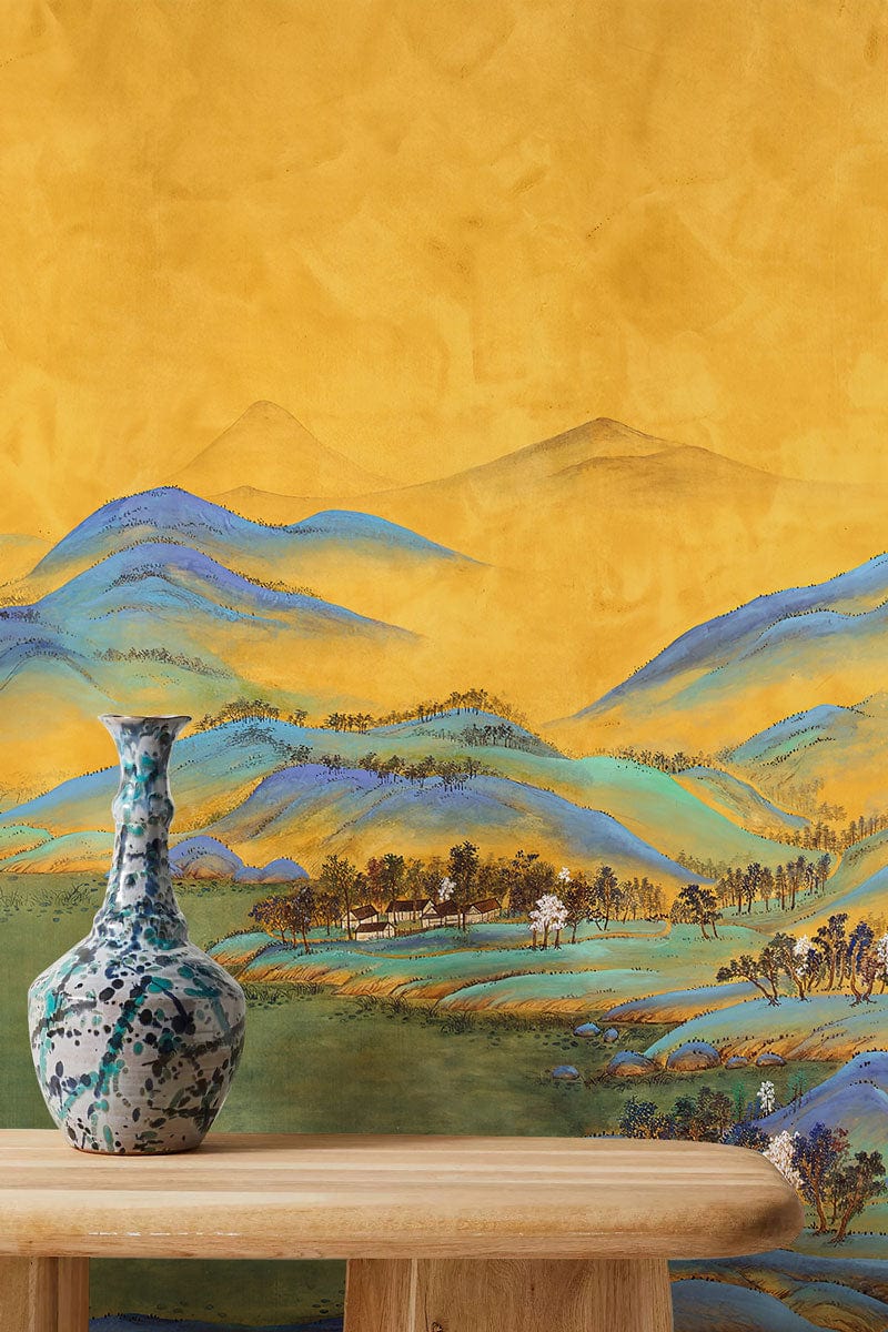 colorful painted mountains wallpaper mural art design