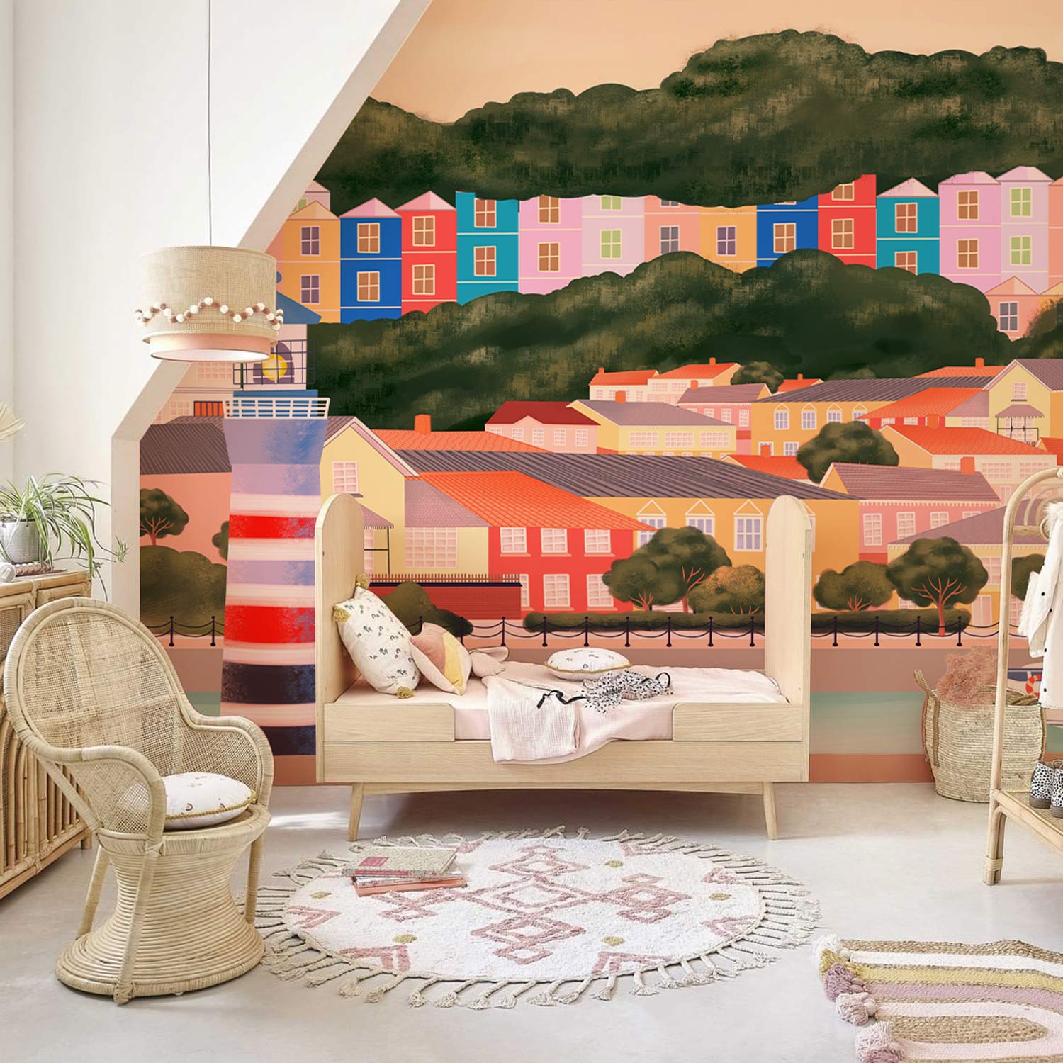 Whimsical Woodland Animal Children Mural Wallpaper in bedroom