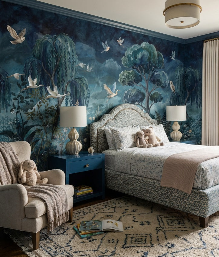 Navy Willow Wallpaper Mural view 5