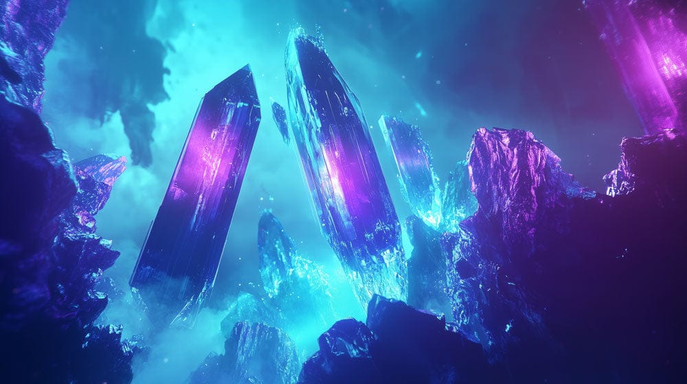 Neon Crystal Cavern Mural Wallpaper