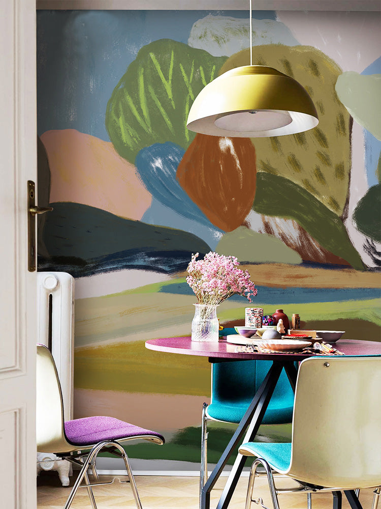 Emerald Green Abstract Marble Mural Wallpaper in dining room