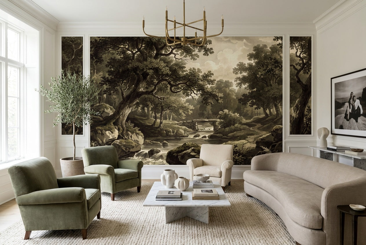 Olive Woodland Stream Wallpaper Mural - 5