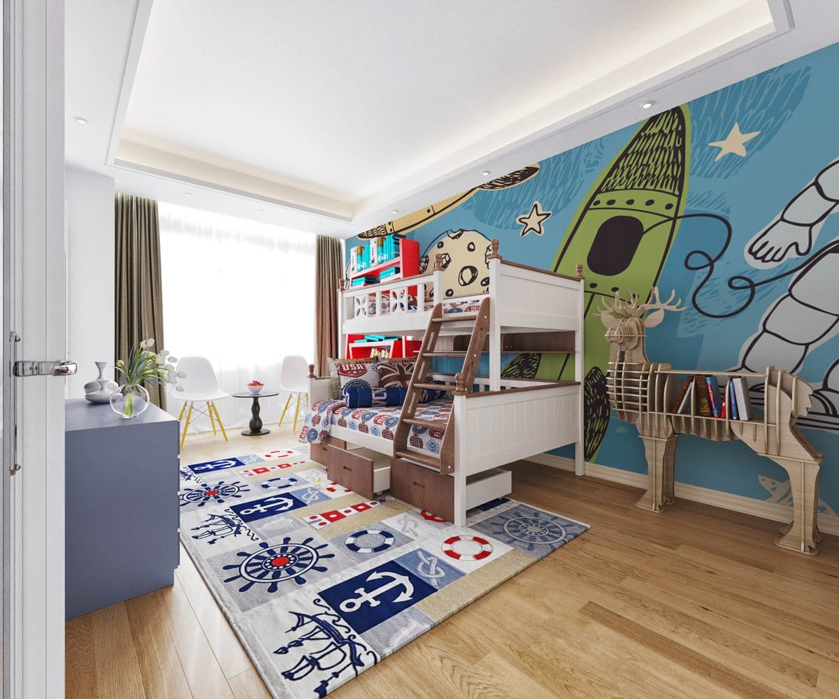 Nursery Wall Mural with Planets and Astronauts