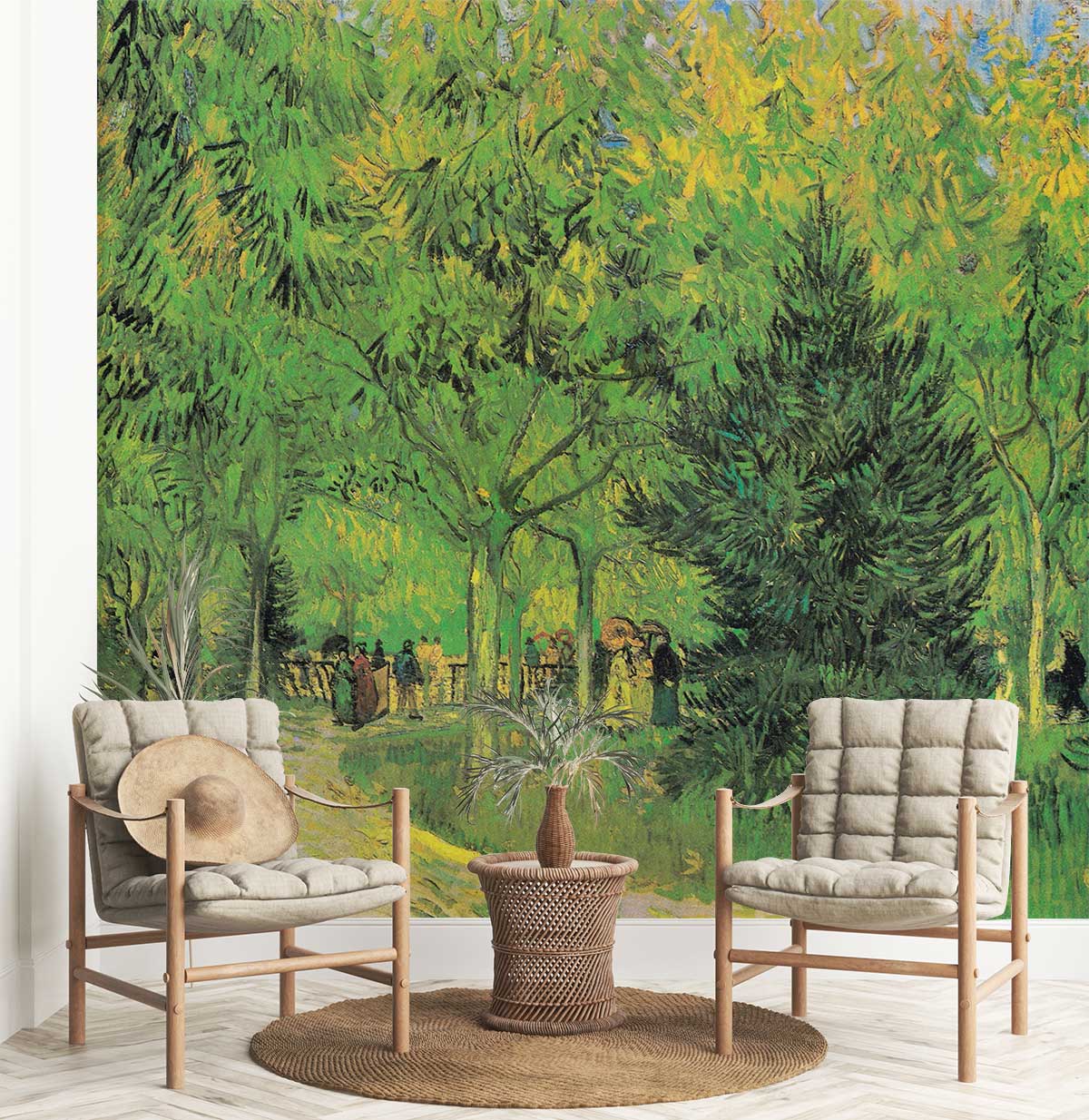 sunday afternoon oil painting Mural Wallpaper for hallway decor