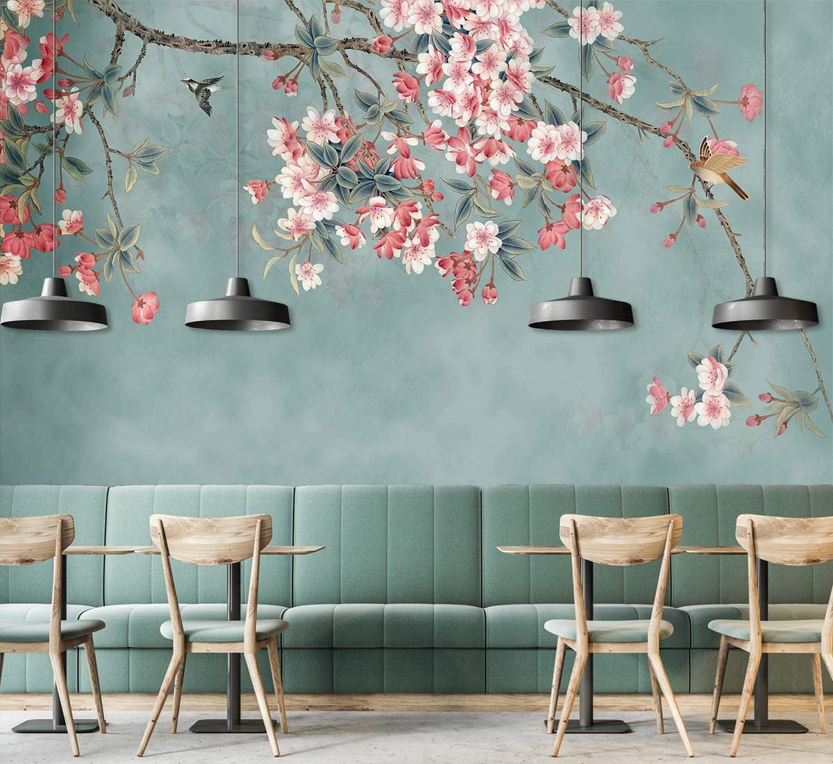 Pink and Green Floral Wall Mural Custom Design