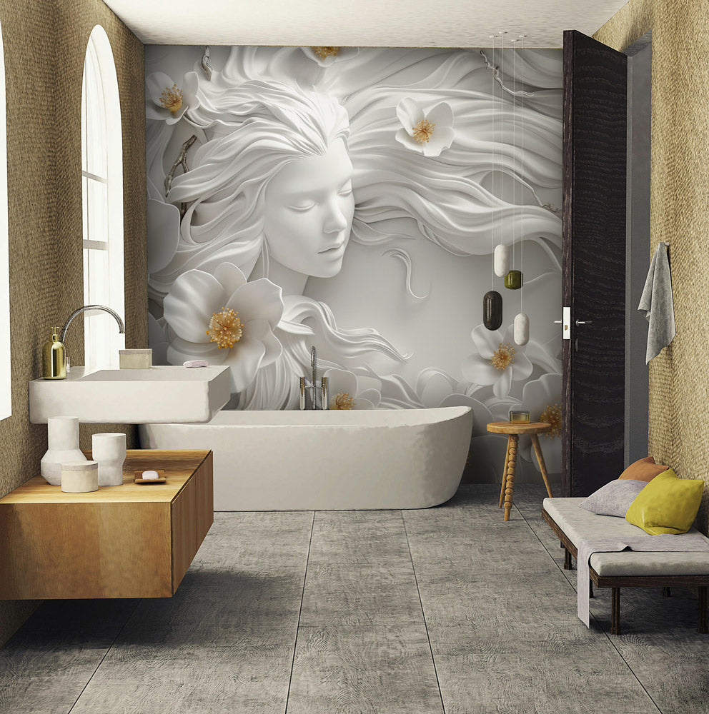 Ethereal Serenity Blossom Mural Wallpaper in bathroom