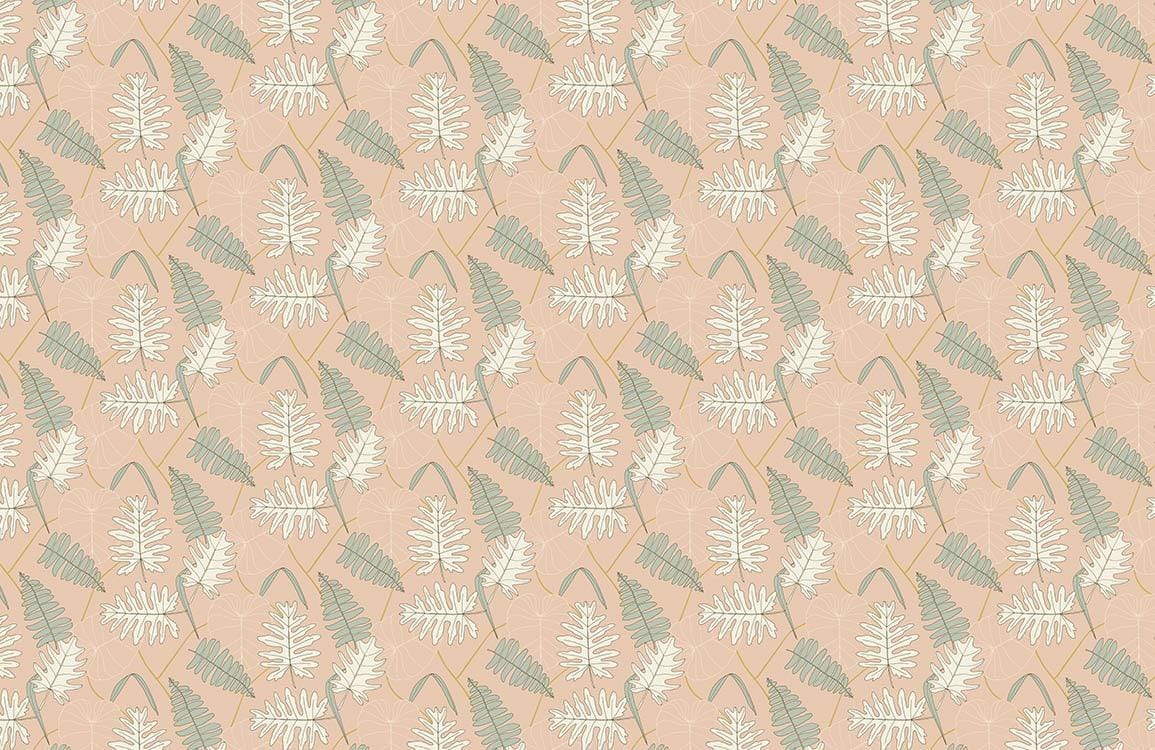 a wallpaper mural with pine leaves on a pink background