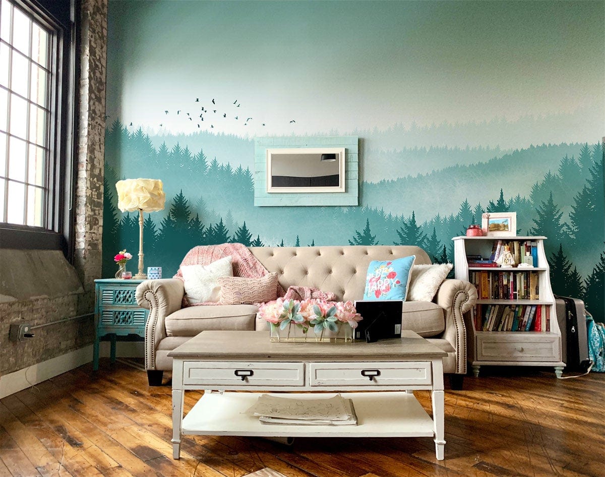 Green Pine Silhouette Custom Forest Wallpaper Art