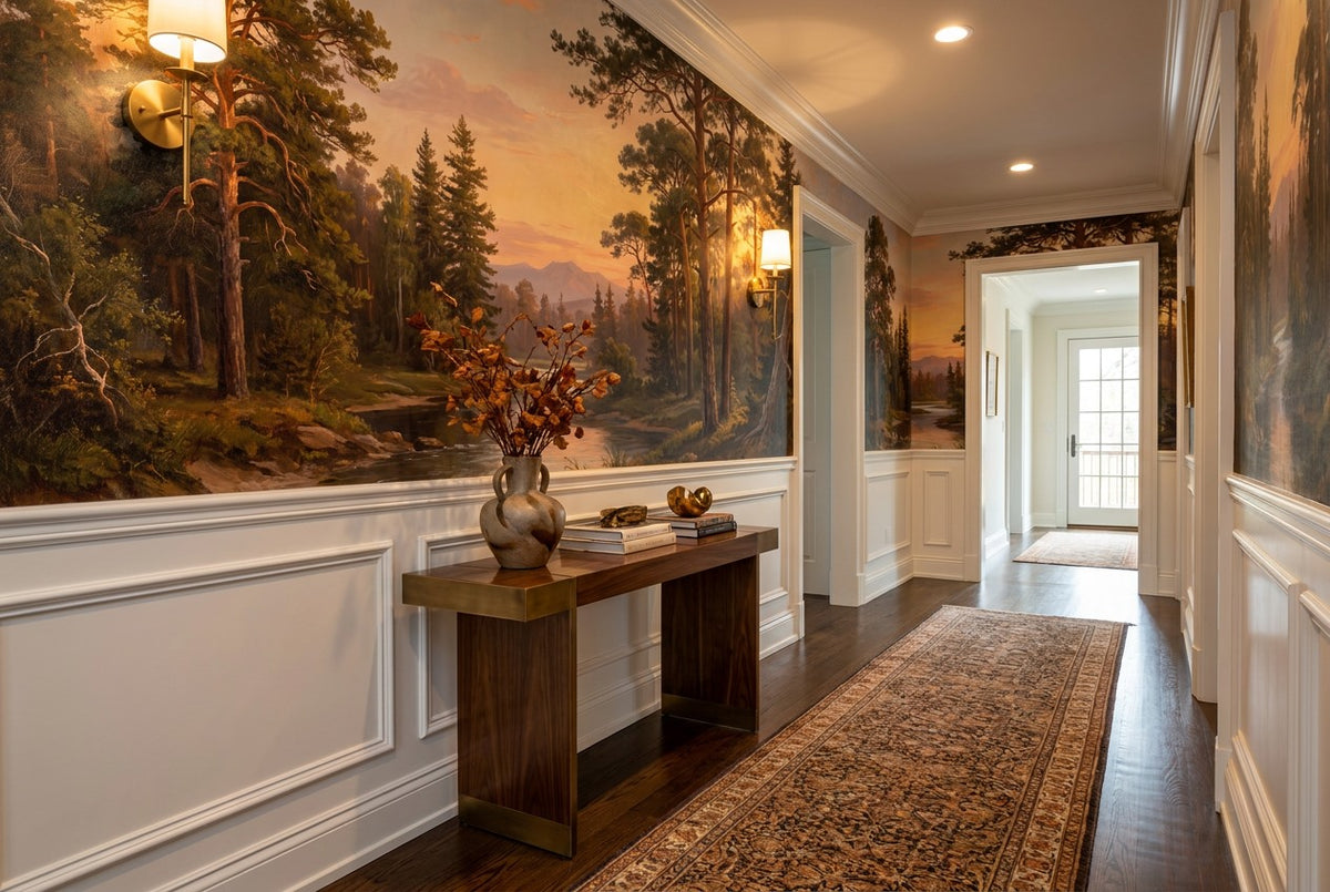 Olive Golden Pine Landscape Wallpaper Mural interior setting