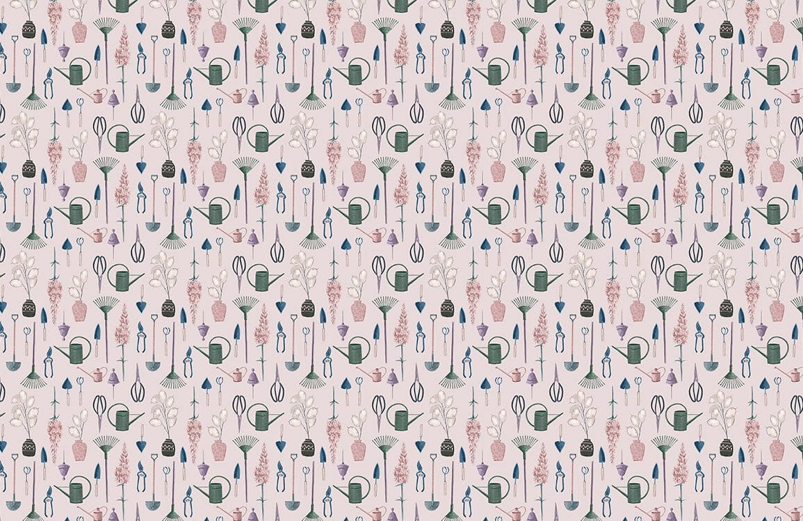 Home Decoration Wallpaper Mural Featuring Flowers and Tools