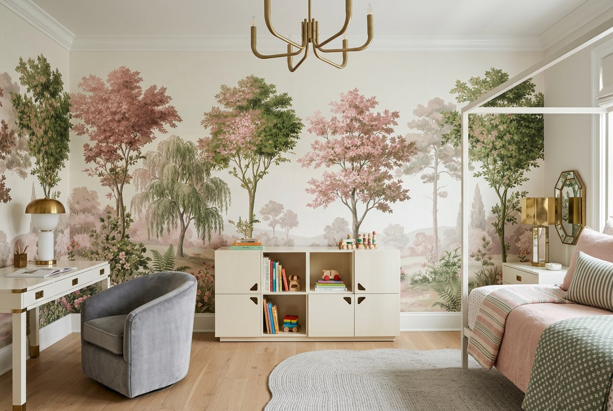 Pink Willow Garden Landscape Wallpaper Mural - 5