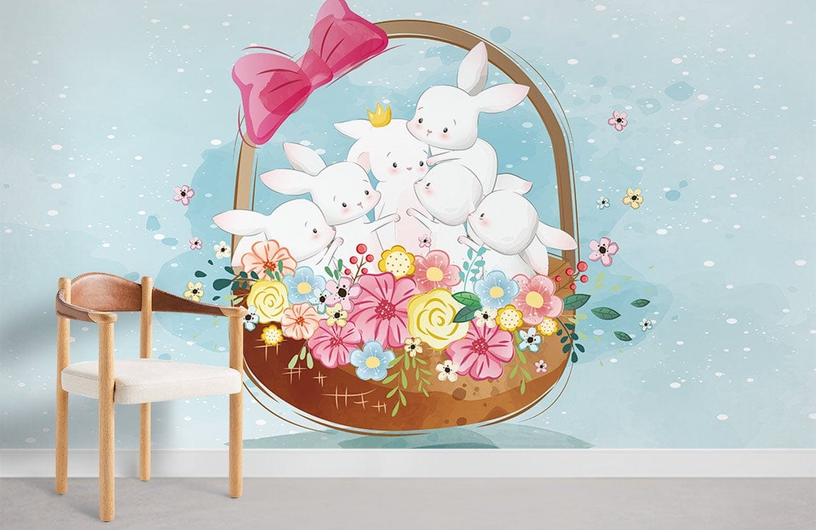Flower Basket Cartoon Animal Wallpaper Room