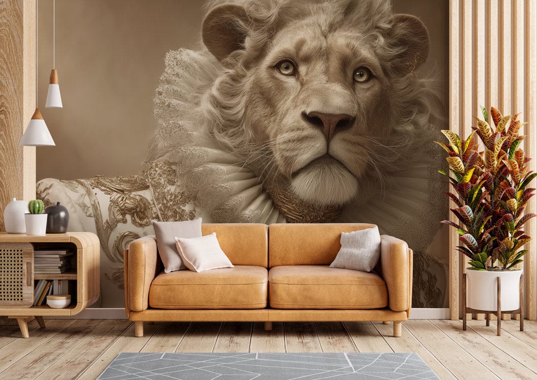 Regal Baroque Lion Portrait Mural Wallpaper