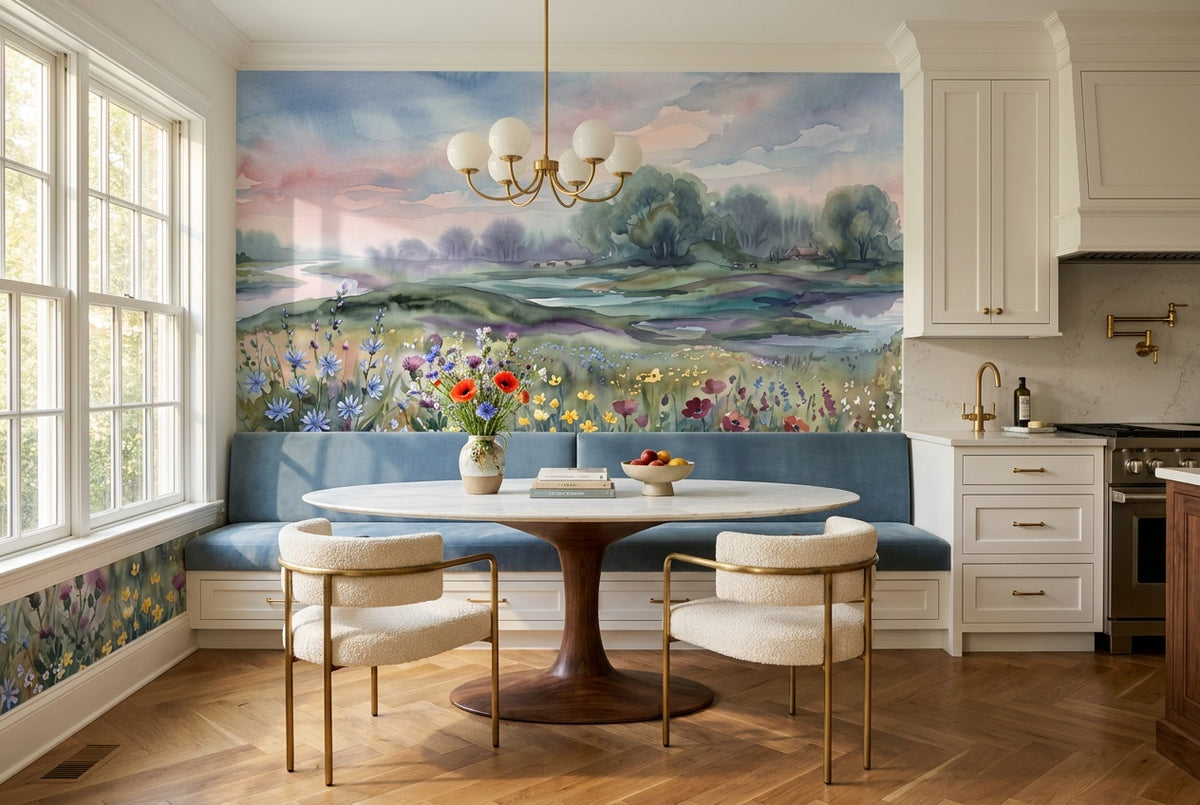 Rose Watercolor Flower Meadow Wallpaper Mural - 6