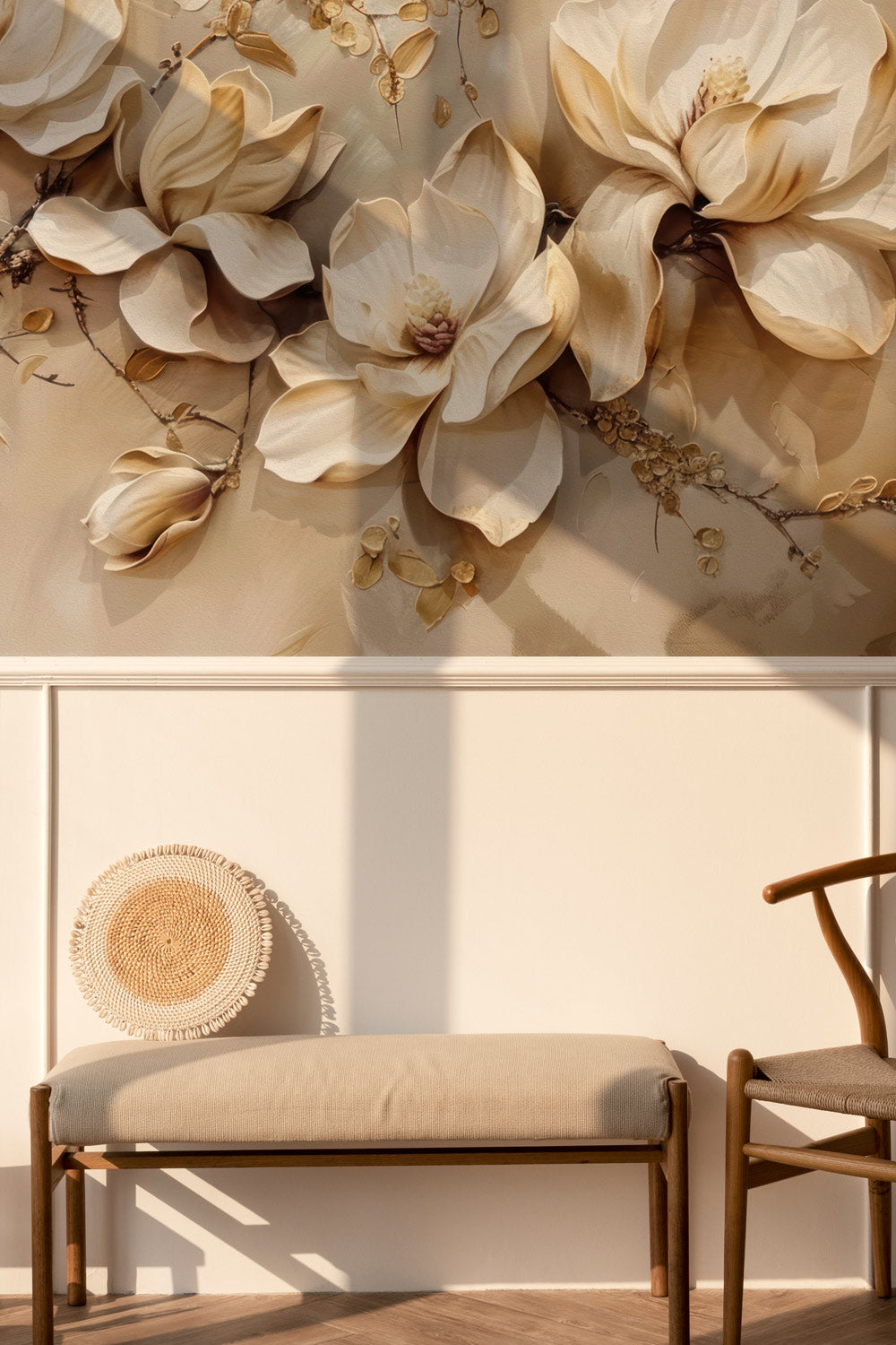 Vintage Floral Elegance Mural Wallpaper in living room