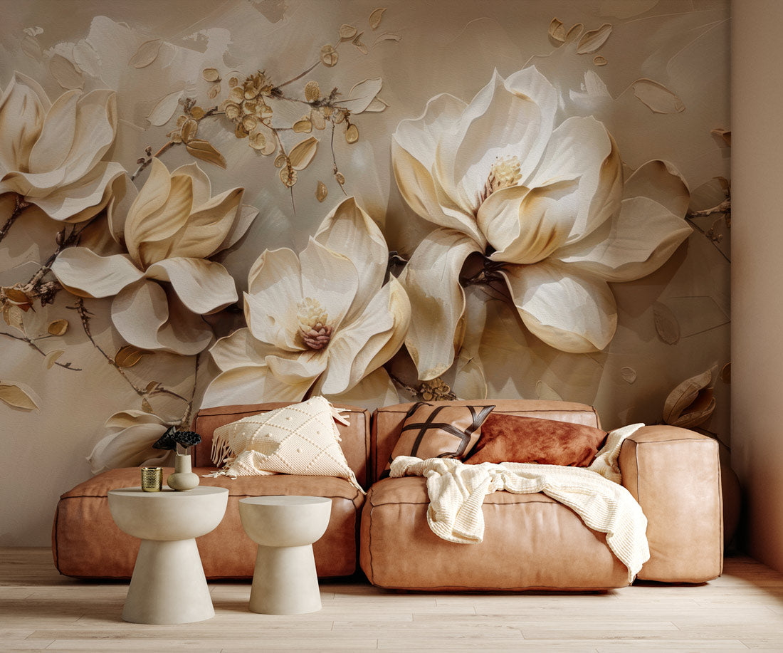 Vintage Floral Elegance Mural Wallpaper in living room
