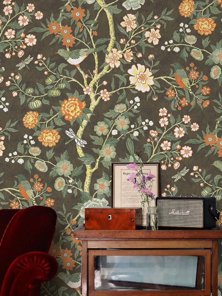 flower and vines vintage mural art design