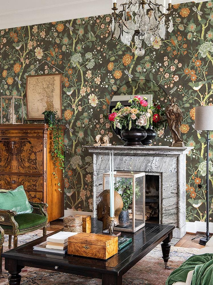 vintage flower and vine wallpaper mural art decor