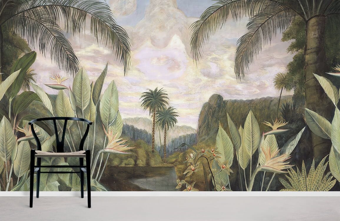 Home Decoration Featuring a Tropical Forest Wallpaper Mural