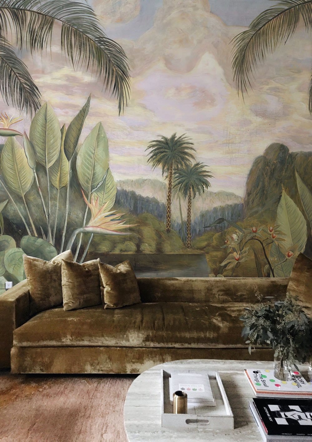Wallpaper Mural of a Tropical Forest for Use in Decorating the Living Room