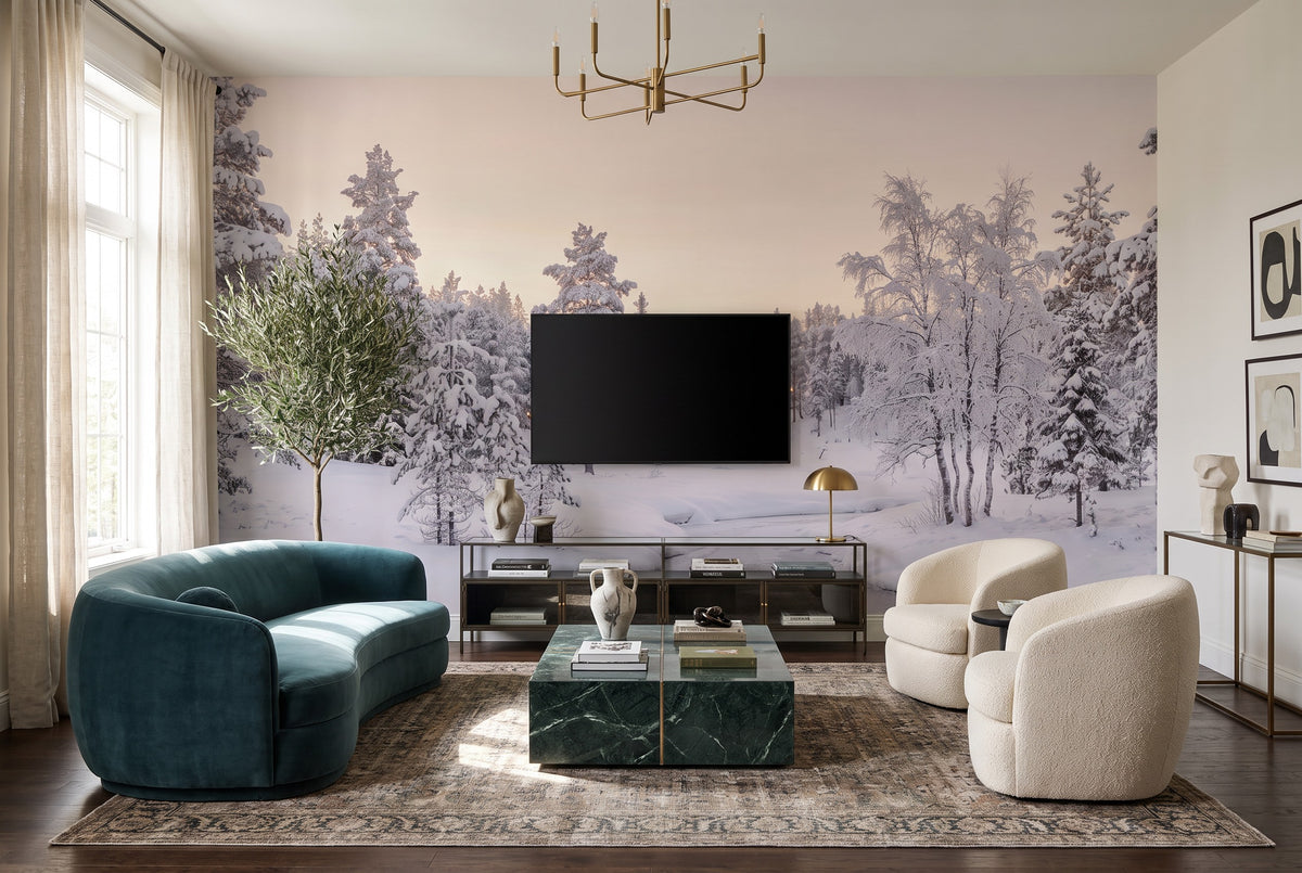 Icy Holiday Winter Forest Wallpaper Mural room scene