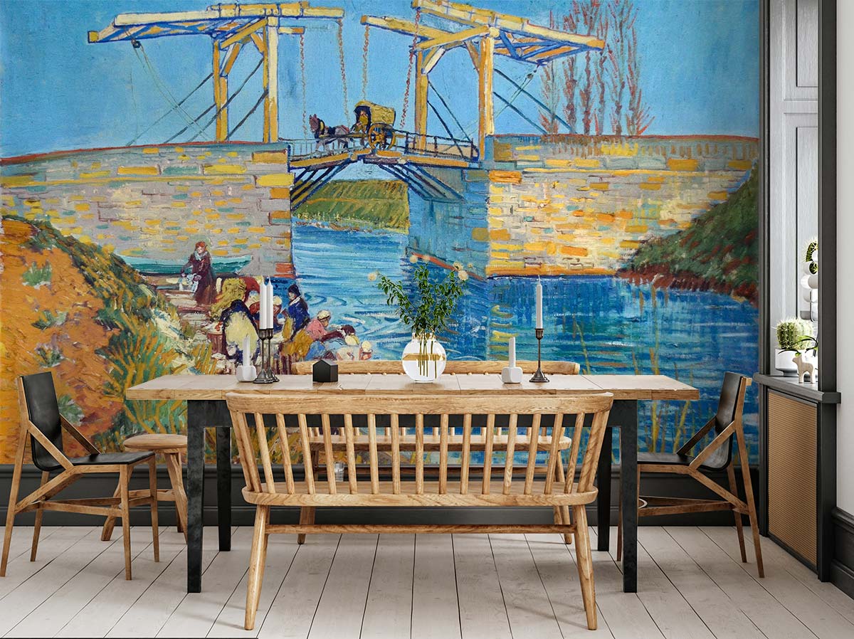 working ladies under bridge Mural Wallpaper for dining Room decor